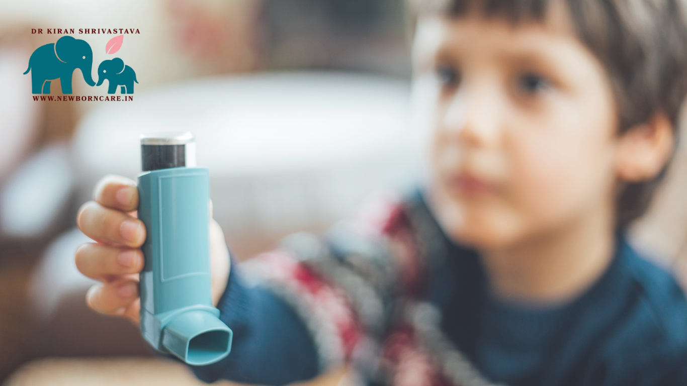 Child holding an asthma inhaler to doctor